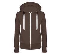 Veste de survêtement pour femme avec fermeture éclair intégrale - Couleur unie - Veste universitaire légèrement cintrée - En coton - Veste de sport - Veste à capuche, café, M