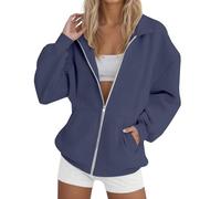 Veste de survêtement pour femme - Fermeture éclair complète - Avec poches - Élégante couleur unie - Sweat à capuche en coton léger - Pour adolescentes et filles - Veste de sport - Veste de survêtement