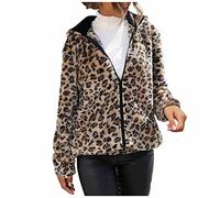 Veste de survêtement pour femme - Longueur moyenne - Motif léopard - Veste d'hiver épaisse et chaude - Veste à capuche en velours double face - Élégante veste polaire - Coupe softshell - Manteau de