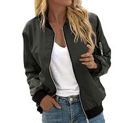 Veste de survêtement pour femme - Sans capuche - Élégante - Vert - Avec poches - Fermeture éclair - Veste de printemps - Veste légère - Veste d'aviateur - Veste courte - Veste d'extérieur, Vert armée