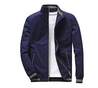 Veste de survêtement pour homme - En coton - Avec col montant - Coupe ajustée - Noir - Veste mi-saison - Veste de mi-saison - Veste basique avec poches sans capuche - Grandes tailles - XL à 5XL, bleu,