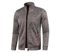 Veste de survêtement pour homme - Fermeture éclair intégrale - Coupe ajustée - Pull en tricot doux et confortable - Doublure polaire - Veste d'hiver avec poches latérales - Col montant, café, L