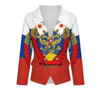 Veste De Tailleur Femme À Manches Longues Blazer Élégant Et Décontracté Chic Imprimé Drapeau Russe Coupe Slim Taille M