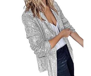 Veste de type cardigan sans Doublure en Maille à Manches Longues pour Femme, argent, XL