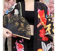 Veste de vacances noire avec châle rouge festif mignon de chat porte-bonheur Maneki-Neko de dessin animé L,M,XLCartoon,FloralTissu tissé