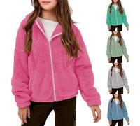 Veste d'école en polaire réversible pour filles et garçons - Manteau athlétique en sherpa duveteux pour garçons - Chaud - Automne et hiver - Doublé de fourrure - Fermeture éclair - Capuche - Vêtement