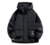 Veste décontractée à Capuche pour Homme Manteau Sportif extérieur avec Manches Longues conçu pour l'automne et l'hiver Coupe-Vent léger équipé de Poches et d'une Coupe Confortable pour Le (Black, XL)