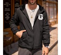 Veste décontractée à capuche zippée avec graphique de lettre pour hommes, manches longues, vêtement de plein air, streetwear L,M,S,XLBlocs de couleur,Géométrique,LettresTissu tissé
