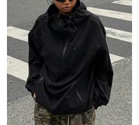 Veste décontractée athleisure ample à capuche zippée, taille basse, en tissu tissé, noire, pour road trip d'automne, soirée et vacances L,M,S,XL,XS,XXL,XXS,XXXL,XXXXLUnicoloreTissu tissé