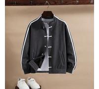 Veste décontractée de sport pour garçon préadolescent, blocs de couleurs rayé avec boutons grenouille, convient pour l'automne/l'hiver 8Y,9Y,10Y,11Y,12YAnimalPolyester