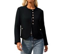 Veste décontractée Femme léger Cardigan Court à col Montant avec Boutons métalliques Classique pour extérieur Automne (Black, S)