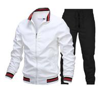 Veste décontractée légère pour Hommes, Fermeture éclair, Manches Longues, col Montant, Rayures imprimées, Poche, vêtements de Sport, Manteau et Pantalon Grands Et Grands Costumes pour Hommes