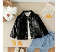 Veste décontractée pour bébé garçon avec poche , revers, noire, automne, style street life, graphique, mode de rue, mode club, manteau de motard à la mode, hiver, automne 6-9M,9-12M,12-18M,18-24M,2-3Y