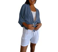 Veste décontractée pour femme, style rétro artistique, grande taille, courte, ample, décontractée, deux boutons, petite Veste Femme Longue Jeans Coupe Vent Femme Long (Sky Blue, XXXL)