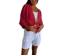 Veste décontractée pour femme, style rétro artistique, grande taille, courte, ample, décontractée, deux boutons, petite Veste Femme Longue Jeans Coupe Vent Femme Long (Red, XXXL)