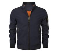 Veste décontractée pour homme en polyester, fermeture éclair sur le devant, col montant, coupe régulière, motif à carreaux, pour un usage quotidien, superposition de printemps et d'automne, couche