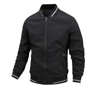 Veste décontractée pour homme en polyester, fermeture sur le devant, col classique, coupe ample, design à motifs, pour un usage quotidien, couche extérieure, superposition, manteau pratique, Noir , M