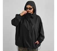 Veste décontractée tissée à capuche zippée en tissu imperméable noir pour femmes grandes tailles, automne hiver 2026 22W 5XL,6XL,7XL,8XLUnicoloreTissu tissé