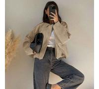 Veste décontractée urbaine de couleur unie avec poche zippée avant, veste bomber à manches longues décontractée, convient pour le printemps et l'automne L,M,S,XL,XSUnicoloreTissu tissé