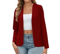 Veste demi-saison 2026 pour femme - Coupe ajustée - Stretch - Confortable et légère - Vêtement de travail élégant - Couleur unie - Fente arrière ouverte, rouge, M