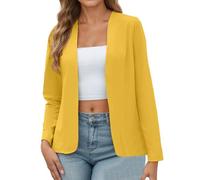 Veste demi-saison 2026 pour femme - Coupe ajustée - Stretch - Confortable et légère - Vêtement de travail élégant - Couleur unie - Fente arrière ouverte, jaune, M