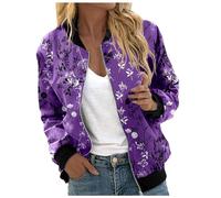Veste demi-saison élégante pour femme - Veste bomber avec motif floral - Veste de cyclisme fine à manches longues - Veste de sport légère - Veste d'extérieur - Veste de pilote pour femme, Violet #2.,