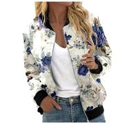 Veste demi-saison élégante pour femme - Veste bomber avec motif floral - Veste de cyclisme fine à manches longues - Veste de sport légère - Veste d'extérieur - Veste de pilote pour femme, Bleu ciel