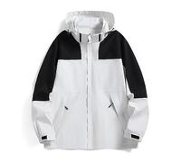 Veste demi-saison sportive pour homme - Veste demi-saison 4XL - Grande taille - Patchwork coupe-vent - Veste à capuche respirante - Veste d'extérieur à bruit - Veste fonctionnelle imperméable, Blanc.,