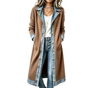 Veste Denim Patchwork Femme Gilet en Jean Cardigan Long Chic Décontracté | Veste Mi Saison Patchwork Denim Manteau Long Chic Casual Cardigan Grande Taille Avec Poches Automne
