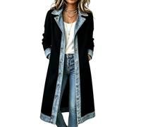 Veste Denim Patchwork Femme Gilet en Jean Cardigan Long Chic Décontracté | Veste Mi Saison Patchwork Denim Manteau Long Chic Casual Cardigan Grande Taille Avec Poches Automne