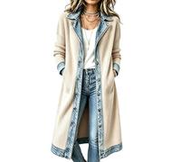 Veste Denim Patchwork Femme Gilet en Jean Cardigan Long Chic Décontracté | Veste Mi Saison Patchwork Denim Manteau Long Chic Casual Cardigan Grande Taille Avec Poches Automne