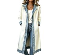 Veste Denim Patchwork Femme Gilet en Jean Cardigan Long Chic Décontracté | Veste Mi Saison Patchwork Denim Manteau Long Chic Casual Cardigan Grande Taille Avec Poches Automne