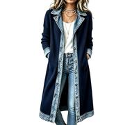 Veste Denim Patchwork Femme Gilet en Jean Cardigan Long Chic Décontracté | Veste Mi Saison Patchwork Denim Manteau Long Chic Casual Cardigan Grande Taille Avec Poches Automne