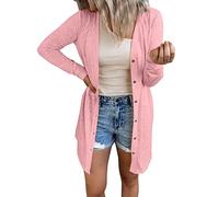 Veste d'été élégante et courte en tricot fin - Manches longues - Élégante - Couleur unie - Cardigan en tricot - Grandes tailles - Cardigan léger pour femme - Printemps/été, Rose, S