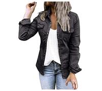 Veste d'été élégante pour femme - En jean - Coupe ajustée - Stretch - Manches longues - Léger - Vintage - Veste en jean pour femme - Veste d'été légère - Veste de sport, Noir cendré, XL