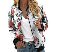 Veste d'été Femme Longue Sportive Automne Hiver Outwear Manteau Imprimé Fleuri Chic Et Elegant Blouson mi Saison Court De Moto fermeture clair intégrale col montant Casual Sport