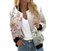 Veste d'été Femme Longue Sportive Motif floral Fermeture clair d'automne Imprimé Fleuri Chic Et Elegant bomber d'hiver Court De Moto Printemps té Outwear fine pour