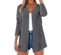 Veste d'été légère en lin pour femme - Cardigan léger et long - Élégant - Ponchos en tricot - Manches longues - Kimono décontracté - Chemisier de plage fin - Manteau en tricot bohème - Cardigan en