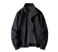 Veste d'été légère et sportive pour homme - Veste bomber pour homme - Veste bomber d'été légère et coupe-vent - Blouson universitaire avec col rond et poches zippées, Noir , XXL