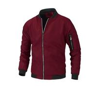 Veste d'été légère et sportive pour homme - Veste bomber pour homme - Veste bomber d'été légère et coupe-vent - Blouson universitaire avec col rond et poches zippées, a-bordeaux, XXL