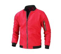 Veste d'été légère et sportive pour homme - Veste bomber pour homme - Veste bomber d'été légère et coupe-vent - Blouson universitaire avec col rond et poches zippées, Rouge pastèque A, M