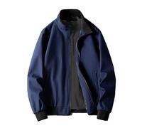 Veste d'été légère et sportive pour homme - Veste bomber pour homme - Veste bomber d'été légère et coupe-vent - Blouson universitaire avec col rond et poches zippées, bleu, XXL