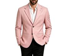 Veste d'été pour homme - En coton et lin - Fine et légère - Avec un bouton - Veste de loisirs - Regular Business - Bureau - Veste de costume pour mariage - Veste de transition élégante, Rose, M