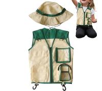 Veste d'Explorateur Enfant,Costume Jeu D'imitation | Kit d'Explorateur Veste et Chapeau pour Activités Extérieures Randonnée Jungle Pique-nique Safari Jardin Zoo Plage Aventure