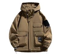Veste d'extérieur pour homme de style Techwear - Veste demi-saison fonctionnelle avec capuche et de nombreuses poches - Coupe-vent pour les aventures urbaines, Style_w02 Marron, XL