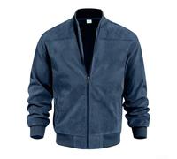 Veste d'extérieur rétro en daim pour homme avec fermeture éclair et col montant - Cardigan de couleur unie pour un usage quotidien décontracté au printemps et en automne (M bleu foncé)