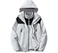 Veste d'hiver à capuche pour homme - Coupe-vent - Coupe-vent chaud - Manteau de randonnée amovible 3 en 1, #F03-gris, Large