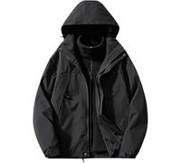 Veste d'hiver à capuche pour homme - Coupe-vent - Coupe-vent chaud - Manteau de randonnée amovible 3 en 1, #F01-noir, X-Large