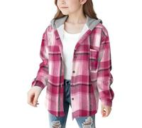 Veste d'hiver à carreaux pour fille - Veste à capuche avec boutons - Sweat à capuche décontracté et élégant - Automne - Hiver - Manteau d'hiver chaud - Veste doublée en polaire, rose, 170
