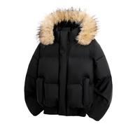 Veste d'hiver avec capuche amovible, manteau isolant robuste pour temps froid, eau extérieure, vêtements d'extérieur thermiques rembourrés chauds (Black, L) 2VS